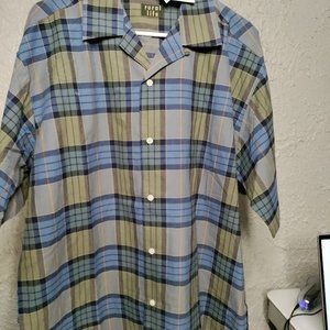 NWT Rural Life Short Sleeve Button Down Shirt Plaid Madras Camp Men's Size L